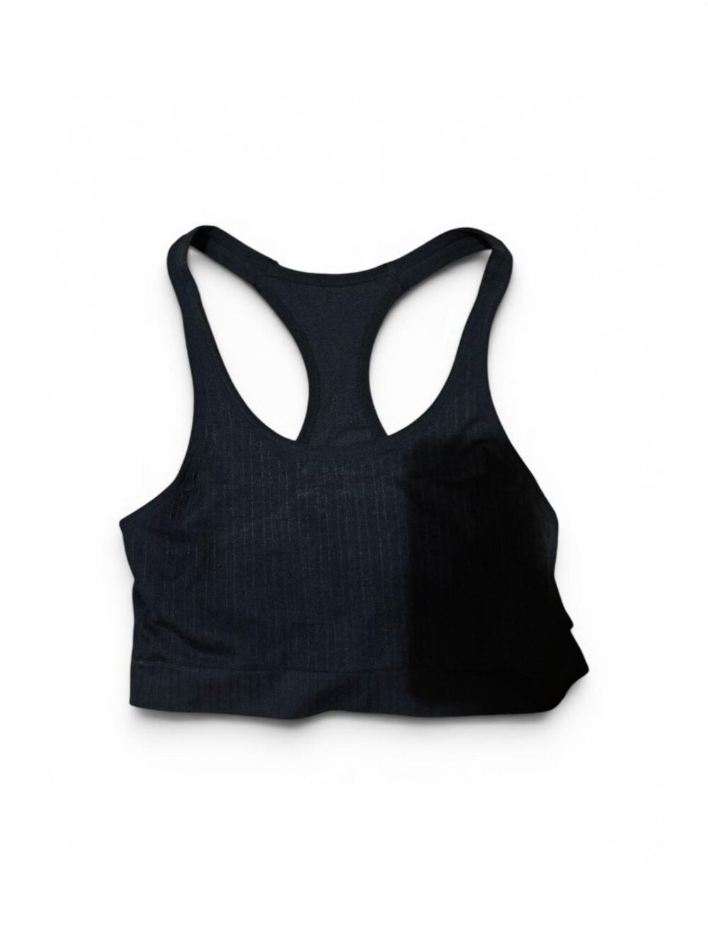 Women's Seamless Ribbed Crop Sports Bra – Classic Black Racerback Size M